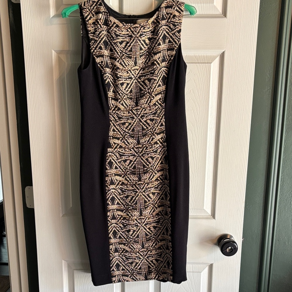 Chic Black and Gold Geometric Mini Dress